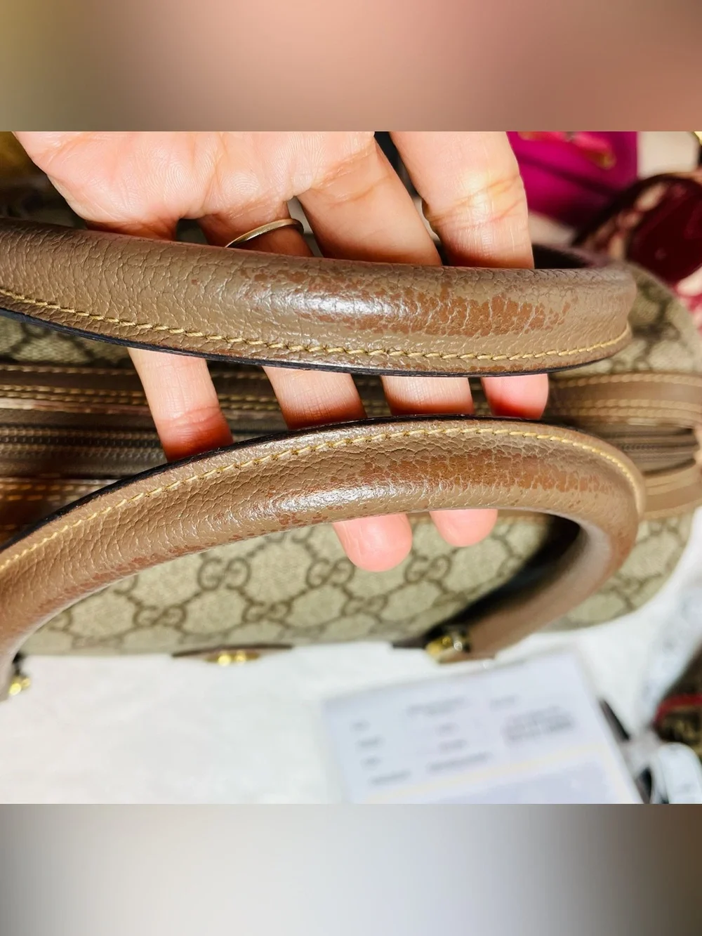 Gucci Beige/Brown Monogram Satchel with Green-Red Web Stripe
